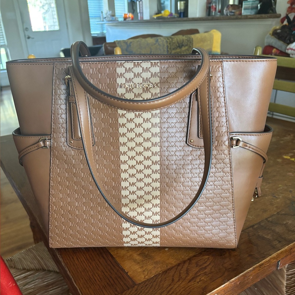 Michael Kors Tan and Cream Voyager Tote Bag